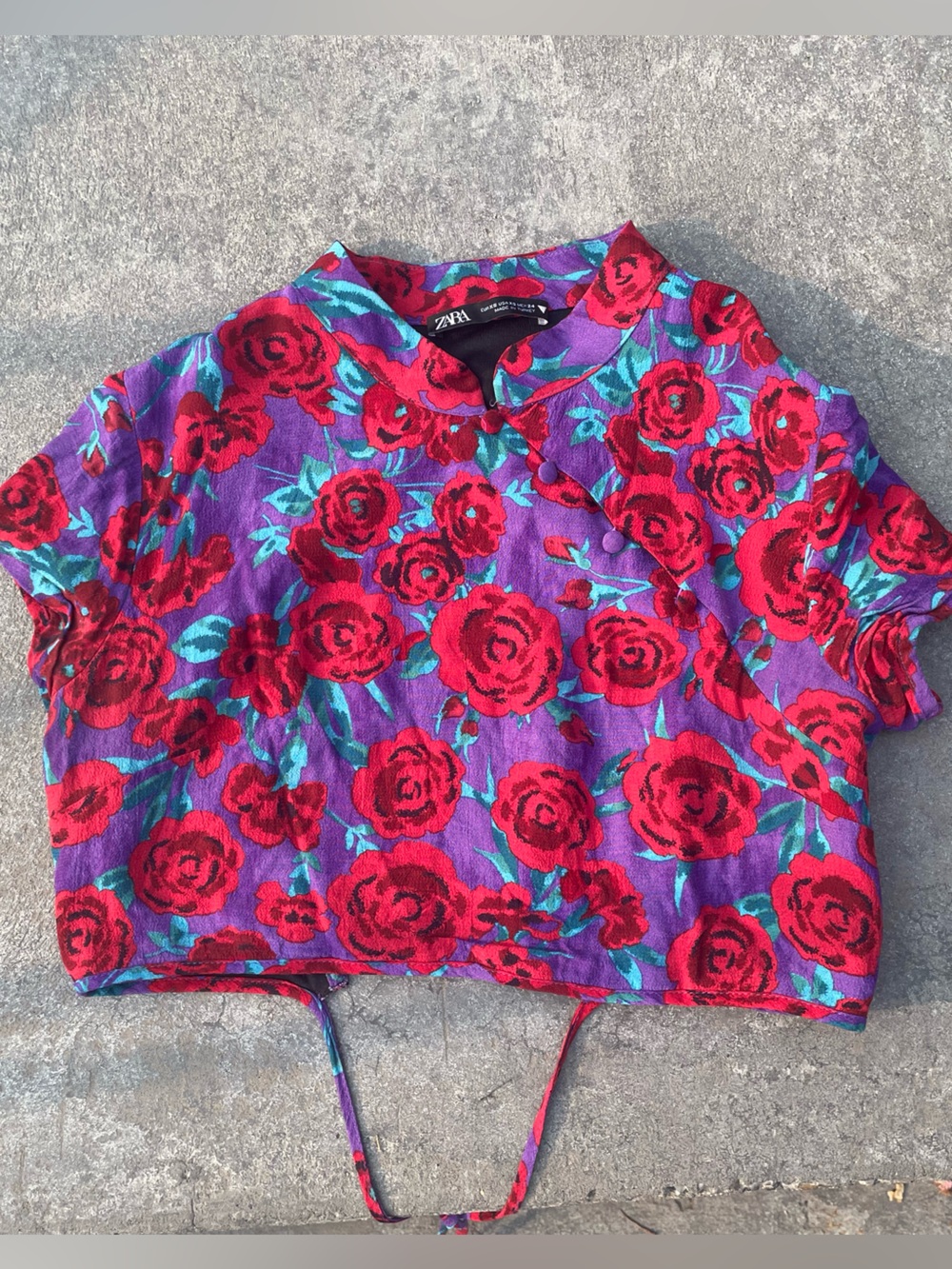 Zara Red Rose Print Crop Top on Purple